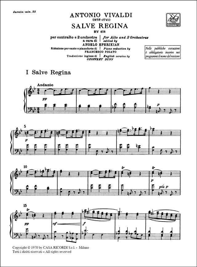 Salve Regina Rv 616 - pro zpěv a klavír